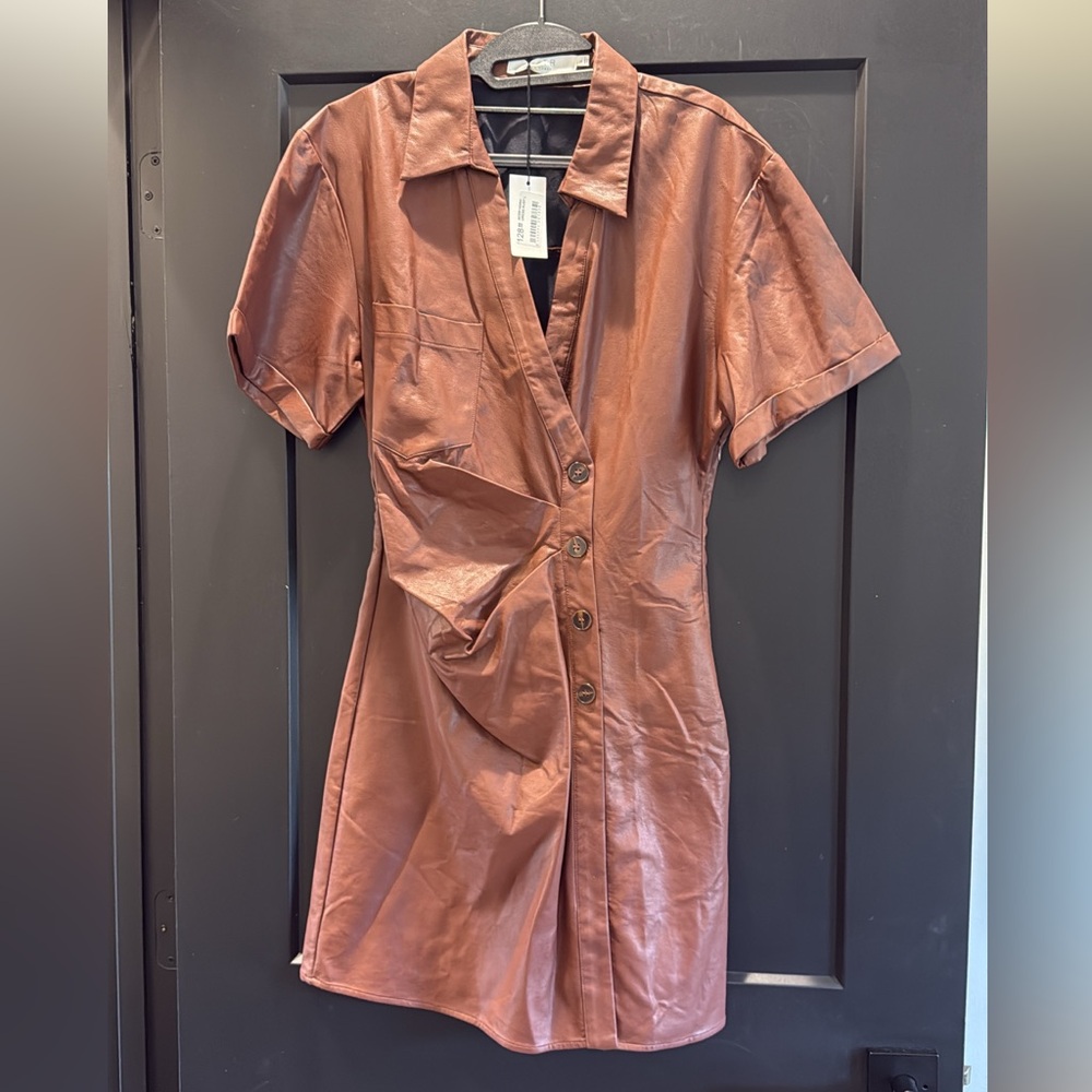Astr Rust Brown Faux Leather Dress